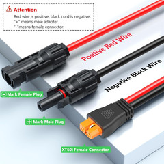 Solar to Xt60I Extension Cable 10AWG 50FT Xt60I Female to Male Connector for RV