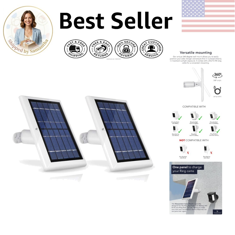 High-Efficiency Solar Panel 2-Pack for Ring Cameras – Continuous Charge