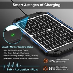 SUNER POWER Waterproof 12W 12V Solar Battery Charger & Maintainer Pro, Built-in