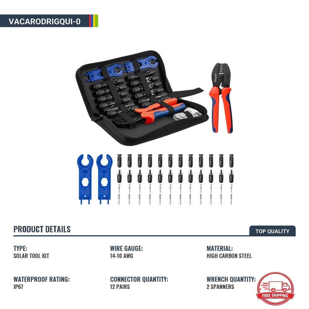 Kit Crimpadora Solar 12 Pares Conectores Llaves Panel Fotovoltaico 14 10 AWG