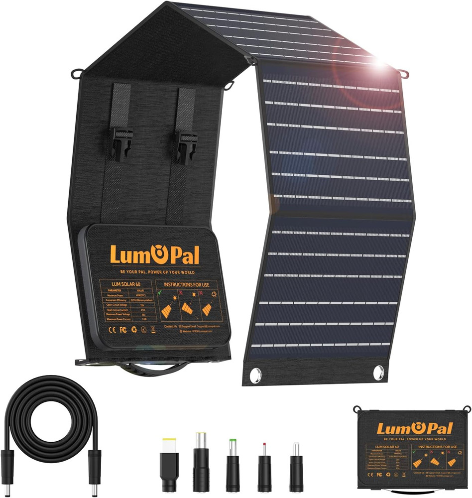 Portable Solar Panel, 60W Foldable Solar Panels Folding Solar Charger with PD60
