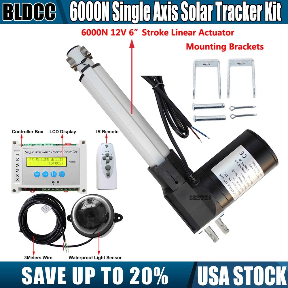 Single Axis Solar Sun Tracking Tracker Controller W/ DC 6000N 6″ Linear Actuator