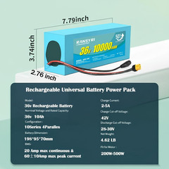36V 10Ah Universal Battery Pack with 20A BMS – Waterproof PVC Case, XT60 Ready,