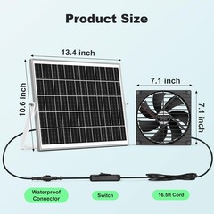 7.1″ Solar Greenhouse Fan 2 Pack, 25W X 2 Large Solar Powered Intake and Exhaust