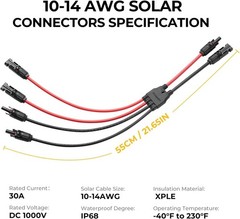 Solar Parallel Connectors, 2 to 4 Y Branch 10AWG Cable | Connect 2 Solar Pane…
