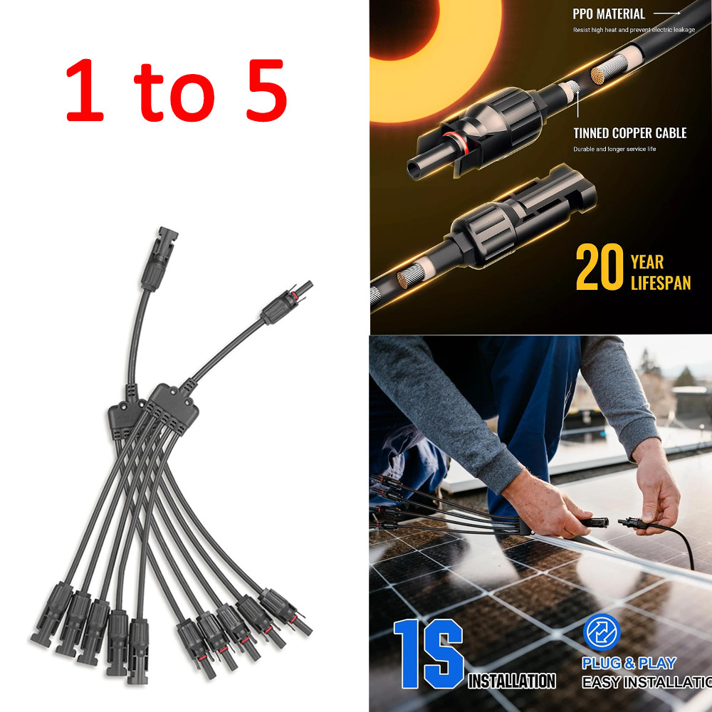 1 Pairs Solar Connectors Y Branch Parallel Adapter Cable 1 to 5 for Solar Panel