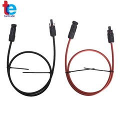 1 Pair 3 Feet Solar Panel Extension Cable Wire Connector Black + Red 10 AWG
