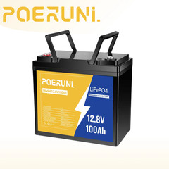 POERUNI 12V 100Ah Lithium LiFePO4 Battery for Deep Cycle RV Marine Off-Grid NEW