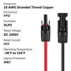 Solar Y Splitter Connector 10 AWG 3 to 1 Parallel Cable Red Black