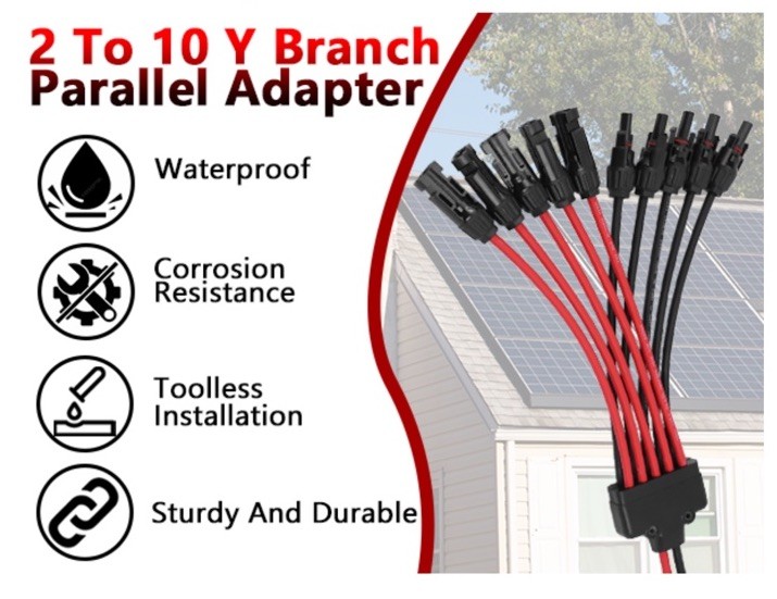 2 To 10 Solar Panel Connectors, Y Branch Parallel Adapter 1500V Waterproof