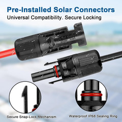 10AWG Solar Extension Cable 50FT – 2 Pack Red & Black PV Wire with Solar Connect