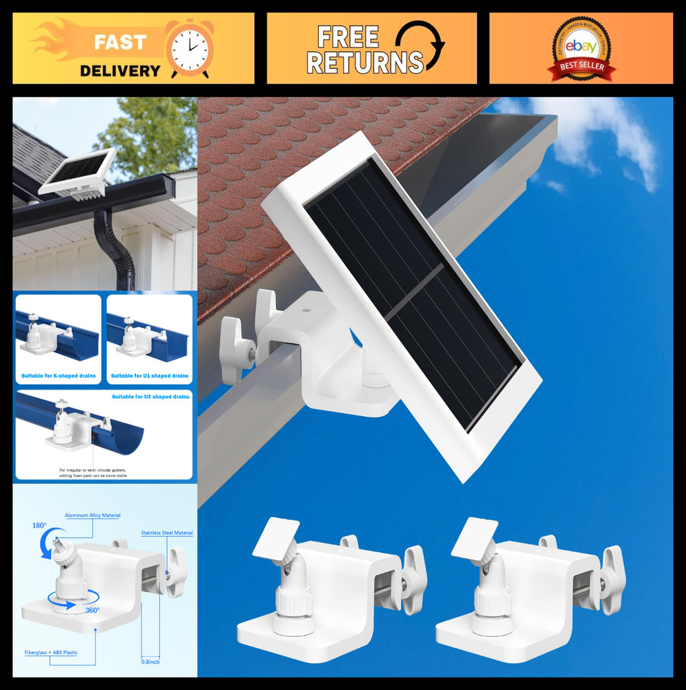 2 Pack Adjustable Gutter Mount for Solar Panels – Compatible with Ring, Arlo, Eu