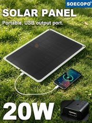 20W Flexible Mono Solar Panel USB Charger Phone Camping 3-in-1 Cable Included