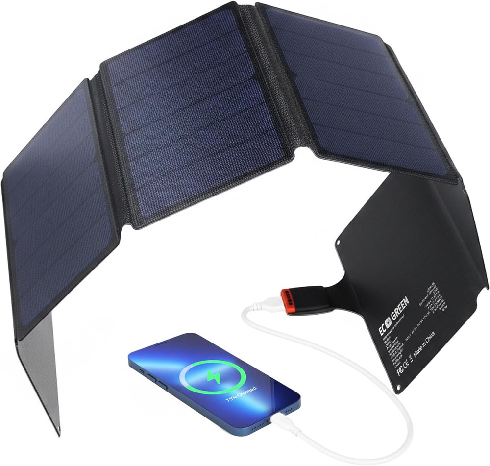 56W Foldable Solar Panel Charger, Portable Solar Panel with USB-C Output, High E