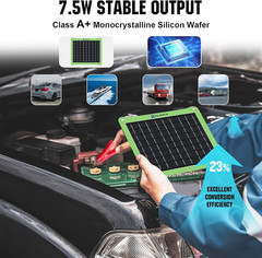 Upgrade 7.5W Solar Car Battery Charger Maintainer 12V Waterproof Solar Panel Por