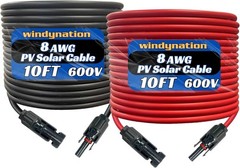 8 AWG 8 Gauge Pair 10 Feet Black + 10 Feet Red PV Photovoltaic Solar Panel Ex…