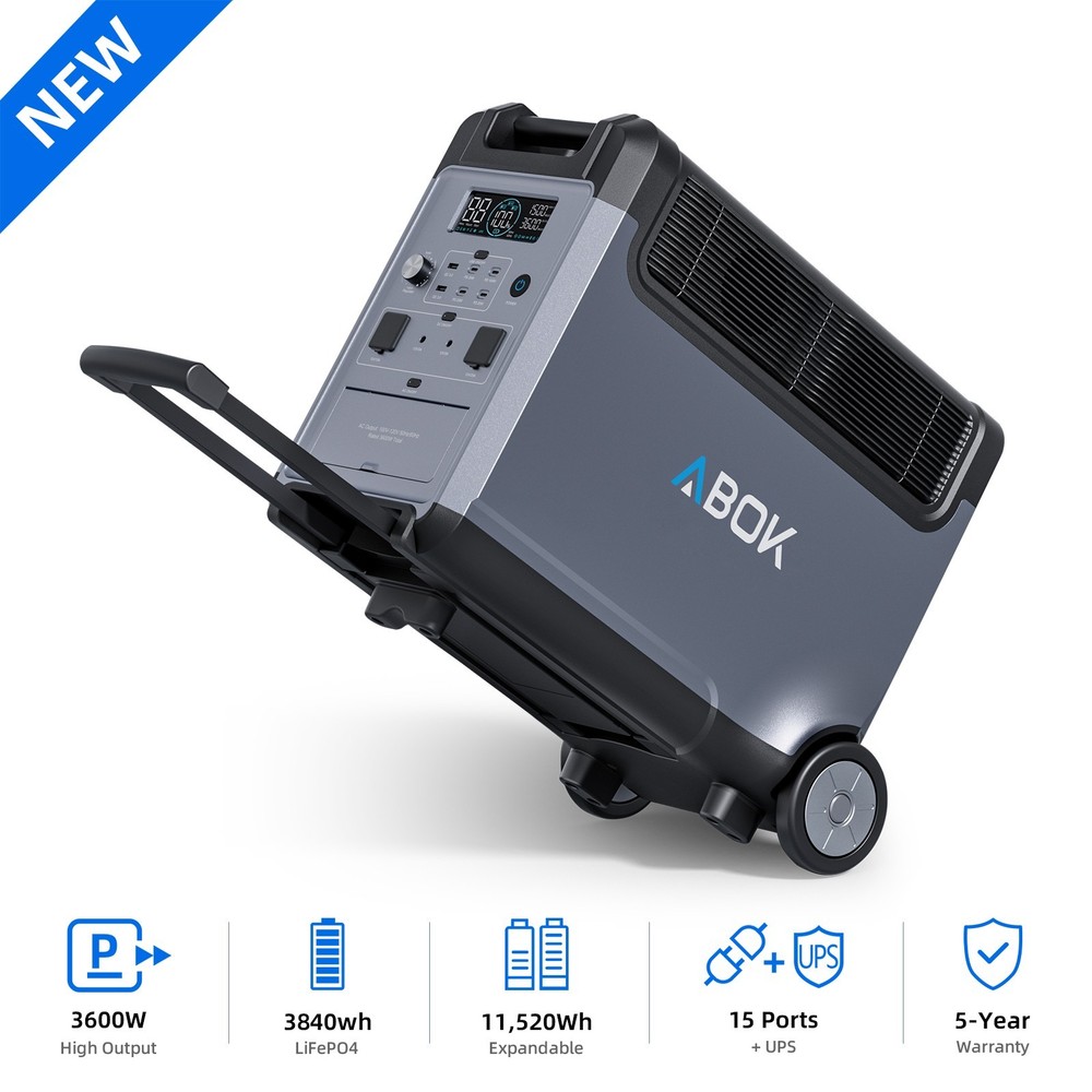 ABOK Ark3600 Portable Power Station, 3840Wh LiFePO₄ Solar Generator, Home Use RV