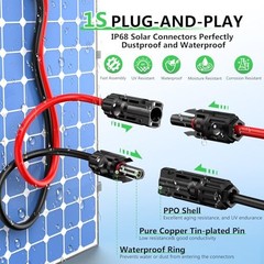 Solar to XT60i Extension Cable 12AWG 20FT Solar Connector to Red/Black-20