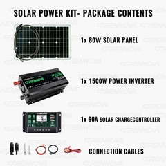 Grennova 1500W Solar Power Kit 80W Panel 12V To 110V/220V Inverter 60A Controlle