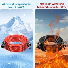 10 AWG Solar Panel Extension Cable PV Wire Solar Connector Pair Black & Red 6mm²