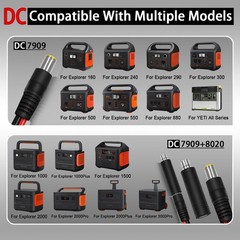 Versatile 6FT SAE to DC8mm Power Adapter with DC7909 Converters for Generators