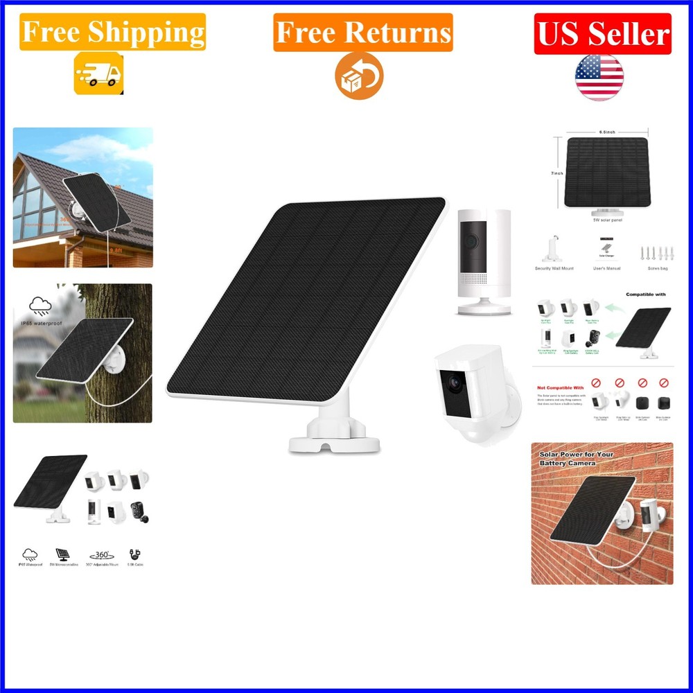 5W Solar Panel Charger for Ring & Wyze Battery Cameras, Waterproof, 9.8ft