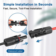 10AWG Solar Extension Cable 50FT – 2 Pack Red & Black PV Wire with Solar Connect