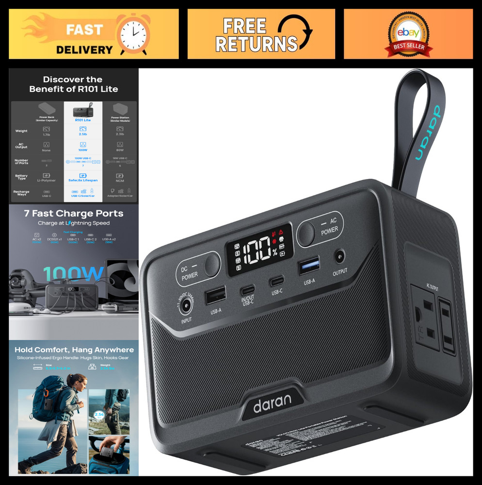 Portable Power Station 89.6Wh LiFePO4 Battery, 100W Solar Generator, USB-C Fast