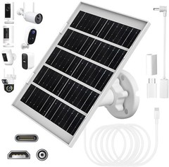 8W Solar Panel Charger for Outdoor Security Cameras, with Micro USB/USB-C and DC