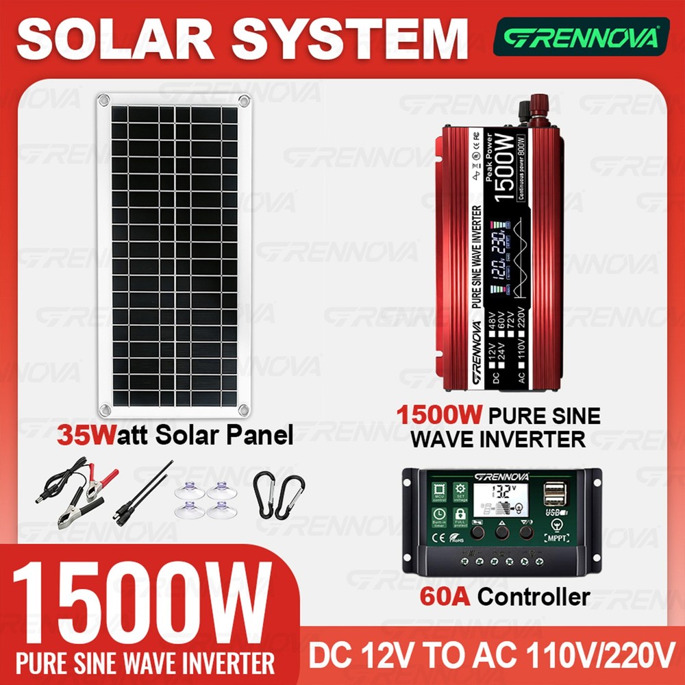 Grennova 1500W Pure Sine Solar Kit 60A MPPT Off-Grid Home RV Backup