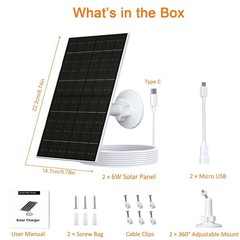 6W Solar Panel Charger for Arlo Camera 5V USB Type C Solar Power Security