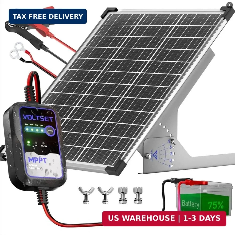 Voltset 50W Solar Panel Kit, 12V Solar Battery Trickle Charger & Maintainer with
