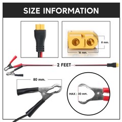 XT60 Connector Cable to Alligator Clip, 10AWG 12V Battery Clamp to XT60 Femal…