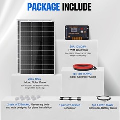 200 Watts 12 Volt/24 Volt Solar Panel Kit with High Efficiency Monocrystallin…