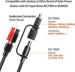 20FT Jackery Solar Panel Extension Cable 14AWG Anderson Connector to DC 8mm Adap