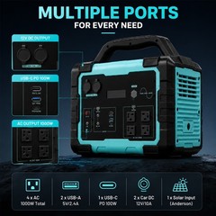 1000W 1024Wh Anderson Input Power Station Pure Sine Wave Solar Generator