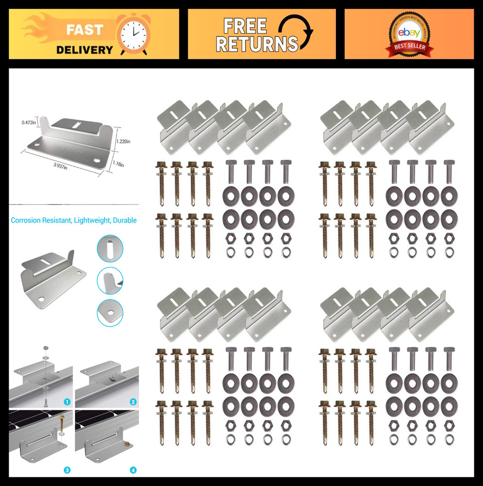 4 Sets Solar Panel Mounting Z Brackets – Lightweight Aluminum, Corrosion-Free fo