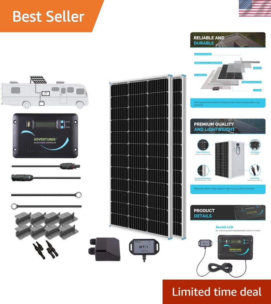 200W Monocrystalline RV Solar Panel Kit with 30A Charge Controller for Off-Grid