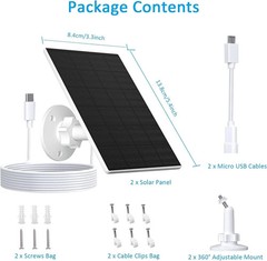 Solar Panel for Security Camera, 2 Pack 2W Solar Charger with Micro USB & USB-C