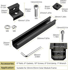 Solar Panel Bracket Kit, 6 Pcs 7.87 in Aluminium Solar Panel Mounting Rail 30Mm/