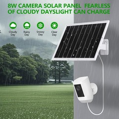 8W Solar Panel for Security Camera, 5V Charger, IP65 Waterproof – Compatible