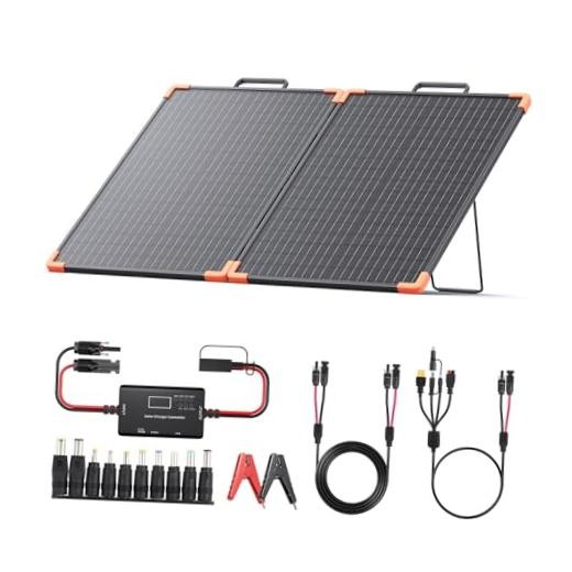 Portable Solar Panel, Foldable Tempered Glass Solar Panel Kit with 20A 100W
