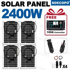 2400W Solar Panels – 4 x 600W Flexible + 100A Controller with Accessories