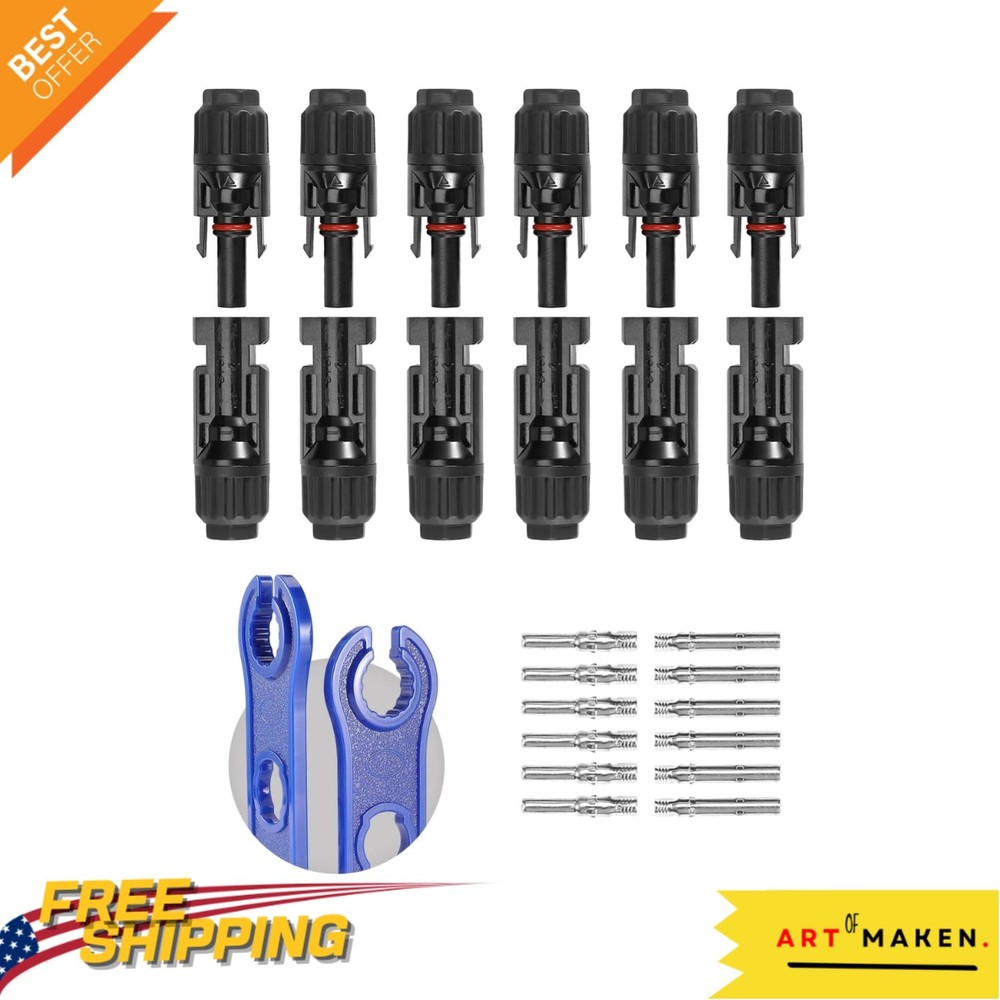 10AWG Solar Connectors Set – 12 Pcs with Long-lasting Waterproof Design