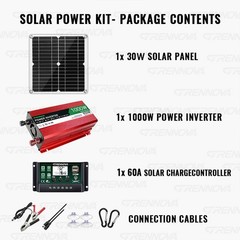 Grennova Complete Solar System Kit 30W Panel 1000W Inverter 60A MPPT Controller