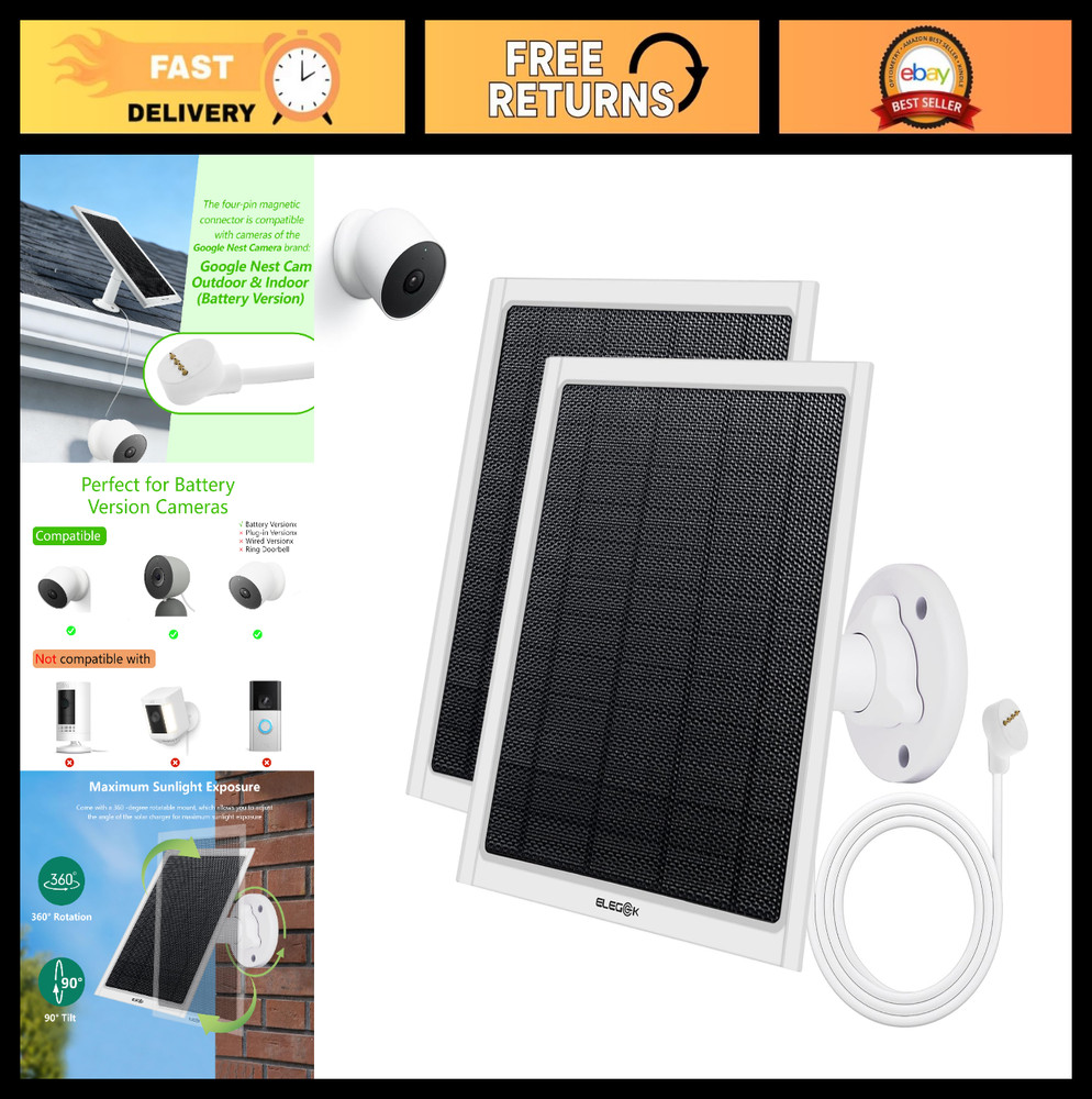8W Solar Panel for Nest Camera – 2 Pack, Waterproof, Fast Charging, Easy Install