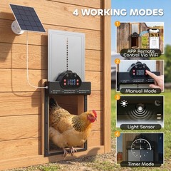 2K HD AI Camera Automatic Chicken Coop Door with APP Remote Control, WiFi Solar
