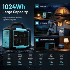 Portable Power Station 1000W Pure Sine Wave Off-Grid Solar Ready Power Bank