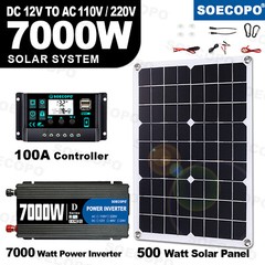 7000W Solar Kit 12V 110V Inverter Battery ChargerLighting Camping 500W Panel