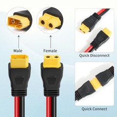 0AWG XT60 Extension Cable 5FT, XT60 Cable with Male to Female Connector 5 FT 1